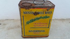 Cajas y cajitas metálicas: Antigua lata envase de aceitunas de sevilla sevillanas dos hermanas Agustín García Rivas